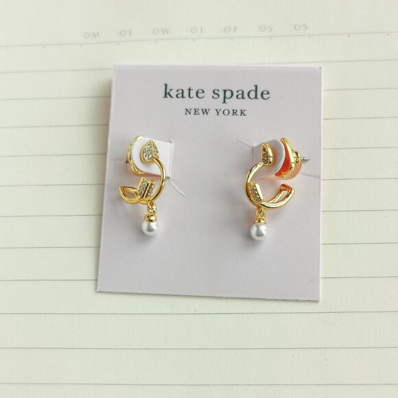 kate spade Jewelry - Love Game Arrow Gold Pearl Double Huggie Earrings - Kate Spade